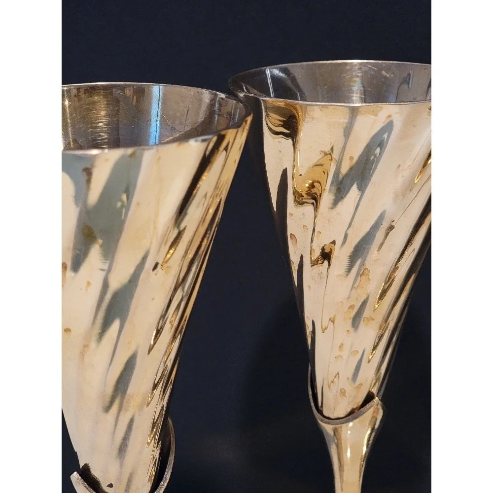 Vintage Brass Champagne Flutes Set of 4 Celebration Toasting New Year 